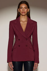 Structured Double-Breasted Blazer in Burgundy