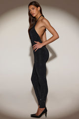 Embellished Jersey Halterneck Jumpsuit in Black