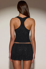 Embellished Jersey Scoop-Neck Racerback Top in Black