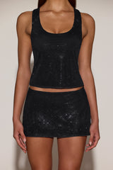 Embellished Jersey Scoop-Neck Racerback Top in Black
