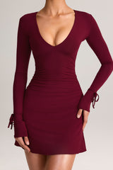 Modal Long-Sleeve Mini Dress in Wine