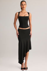 Modal Low-Rise Asymmetric Midaxi Skirt in Black
