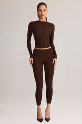 Modal Mid-Rise Cropped Leggings in Chocolate Brown
