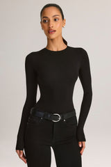 Modal Round-Neck Long-Sleeve Bodysuit in Black