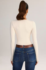 Modal Round-Neck Long-Sleeve Bodysuit in Cream