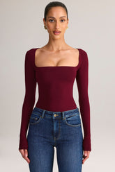 Modal Square-Neck Long-Sleeve Top in Wine