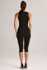 Modal Square-Neck Bodycon Capri Jumpsuit in Black