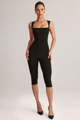 Modal Square-Neck Bodycon Capri Jumpsuit in Black