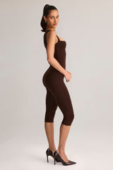 Modal Square-Neck Bodycon Capri Jumpsuit in Chocolate Brown