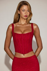 Lace Soft-Scoop Boned Corset Top in True Red