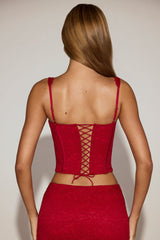 Lace Soft-Scoop Boned Corset Top in True Red