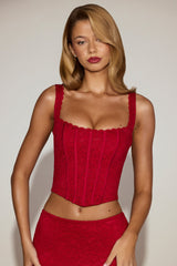 Lace Soft-Scoop Boned Corset Top in True Red