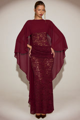 Sheer Chiffon Draped Cape in Wine Red