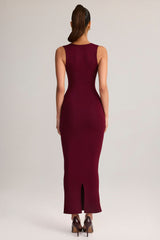 Modal Square-Neck Bodycon Midi Dress in Wine
