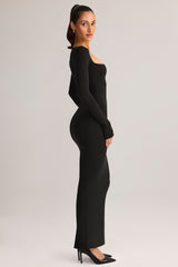 Modal Square-Neck Bodycon Maxi Dress in Black