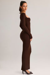 Modal Square-Neck Bodycon Maxi Dress in Chocolate Brown