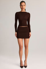 Modal Ruched Mid-Rise Mini Skirt in Chocolate Brown
