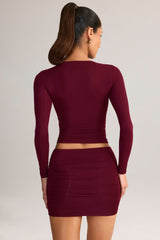 Modal Ruched Mid-Rise Mini Skirt in Wine Red