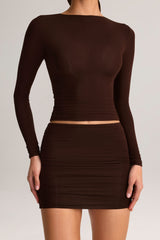 Modal Ruched Long-Sleeve Top in Chocolate Brown