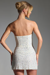 Embellished Strapless Corset Mini Dress in White