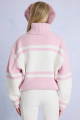 Knit Turtleneck Oversized Jumper in Powder Pink