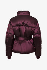 Waterproof Belted Oversized Ski Jacket in Burgundy