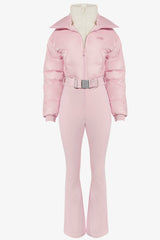 Waterproof Belted Layered Ski Suit in Powder Pink