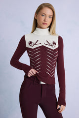 Knit Long-Sleeve Fitted Top in Burgundy