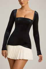 Layered Pleated Corset Mini Dress in Black