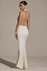 Backless Halterneck Fishtail Gown in Ivory