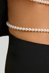 Pearl-Detail Cut-Out Mini Dress in Black