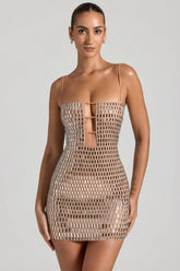 Embellished Cut-Out Mini Dress in Honey