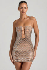 Embellished Cut-Out Mini Dress in Honey