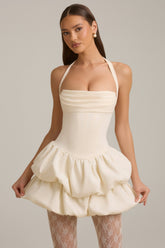 Halterneck Layered Bubble Hem Corset Mini Dress in Ivory