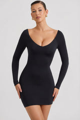 Scoop-Neck Mini Dress in Black