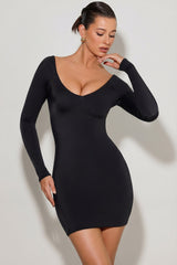 Scoop-Neck Mini Dress in Black