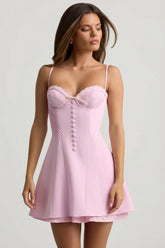 Bow-Detail Scalloped A-Line Mini Dress in Soft Pink