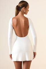 Modal Ruched Open-Back Mini Dress in White