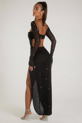 Embellished Cowl Neck Maxi Dress in Black