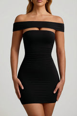Modal Cut-Out Off-Shoulder Mini Dress in Black