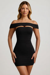 Modal Cut-Out Off-Shoulder Mini Dress in Black