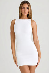 Modal High-Neck Open-Back Mini Dress in White