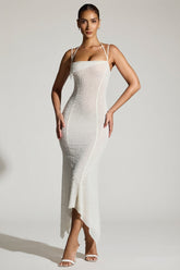 Embellished Handkerchief Hem Maxi Dress in White