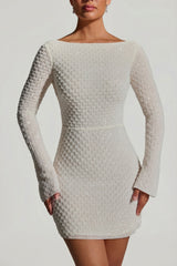 Embellished Open-Back A-Line Mini Dress in White