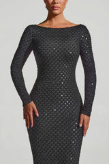 Embellished Open-Back Gown in Black