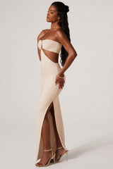 Ruched Hardware Detail Bandeau Floor Length Dress in Ivory