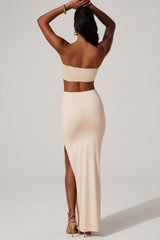 Ruched Hardware Detail Bandeau Floor Length Dress in Ivory