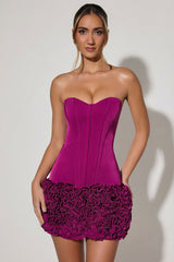 Ruffled Corset Mini Dress in Plum