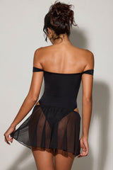 Off-Shoulder Layered Mini Dress in Black