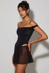 Off-Shoulder Layered Mini Dress in Black